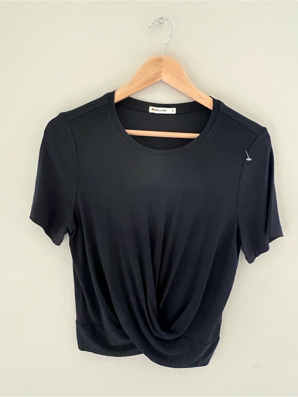 Marine Layer Top Women M Black Twist Hem Cropped Ribbed Knit Lexi Boho